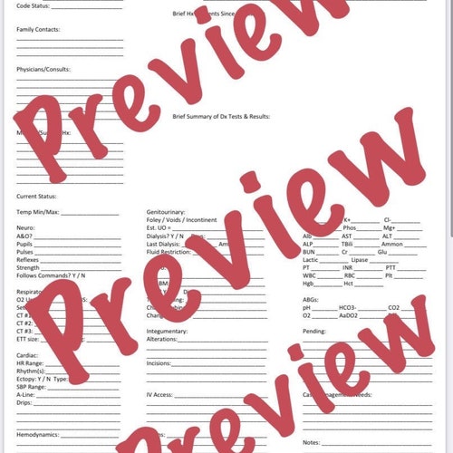 Nursing Admission Report Sheet - Etsy