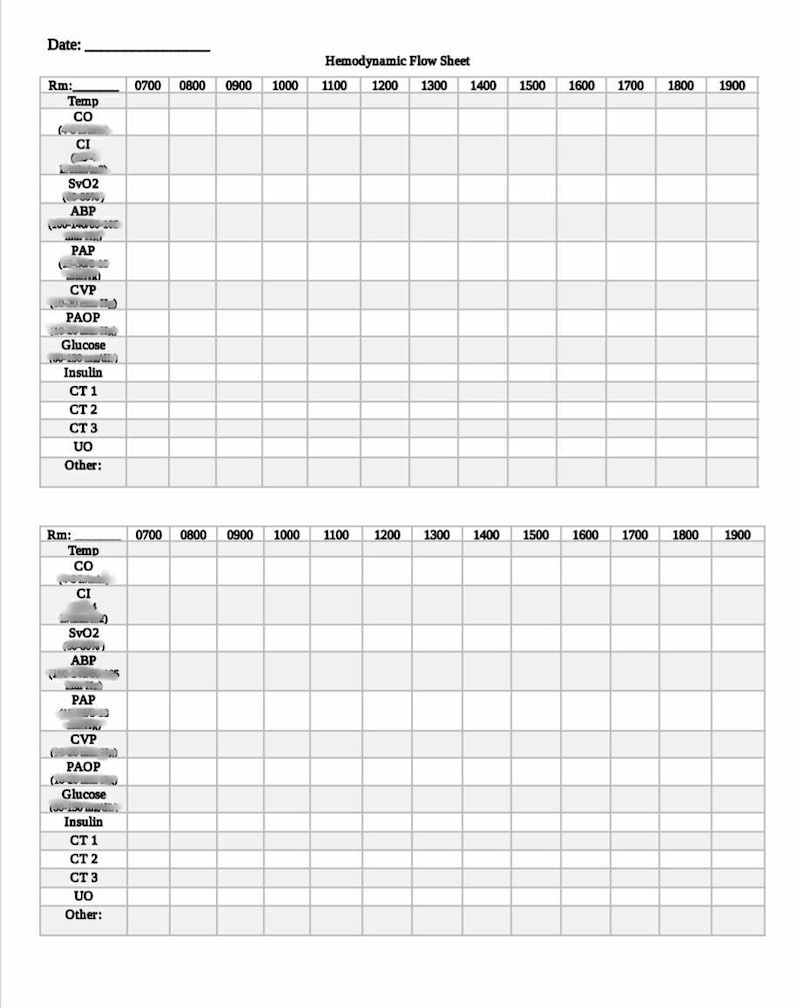 Hemodynamic Nursing Flow Sheet image 1