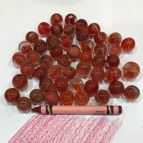 25 Red Cat's Eyes Marbles - Vintage single-color, multi-vanned, target sized, glass toy marbles, for games, crafts or decorations