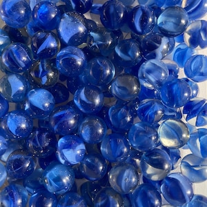 25 Cat's Eyes Dark Blue Marbles - Vintage single-color, multi-vanned, target sized, glass toy marbles, for crafts, décor or games