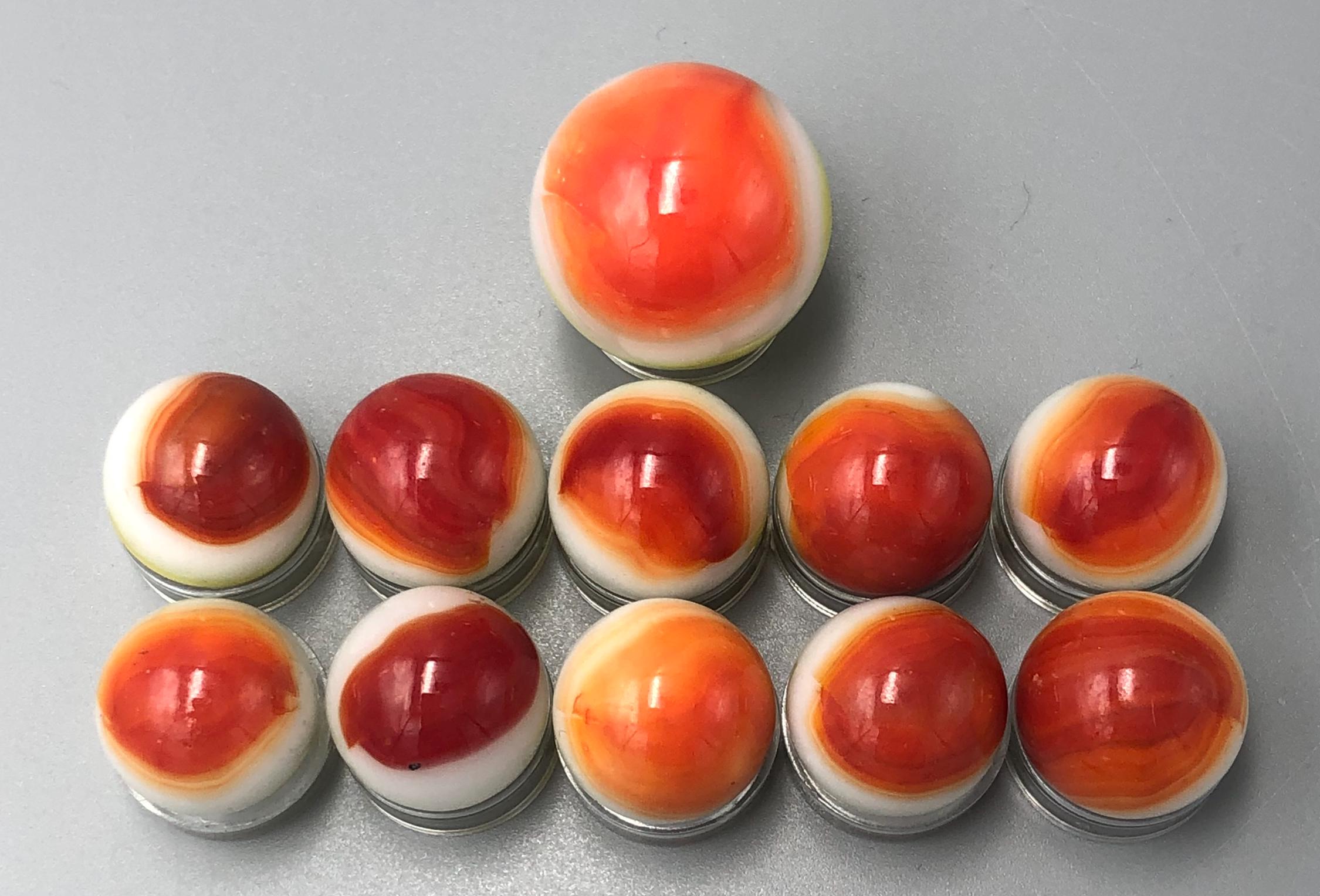 【コレクターズアイテム】アゲート Vintage Vitro Agate All Reds Marbles: Yellow Patch, 11 Piece Set