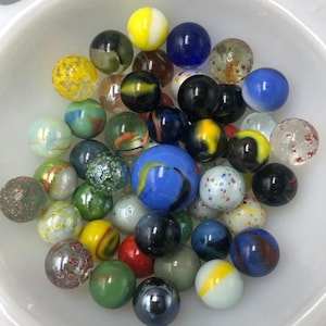 51 Vintage Play Marbles - Colorful Glass Toy Marbles, for crafts, décor, collections or game play