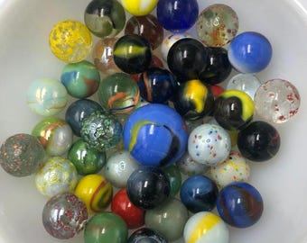 Vintage Glass Marbles: Colorful Toy Marble Collection, Craft & Decor (51 Piece)