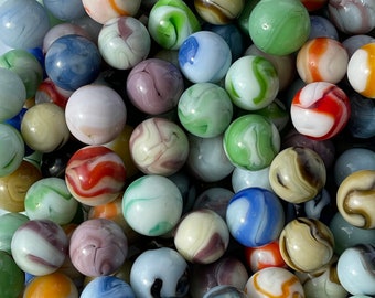 25 West Virginia Swirls - Mixed Target Sized Vintage Glass Marbles, for games, crafts, décor or collectibles