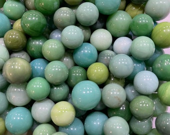 25 Green Game Marbles - Mixed Solid Color Vintage Glass Target Marbles for games, décor or crafts