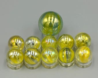 Irisierte Gelbe Käfigkatze Glasmurmeln: Set mit 11