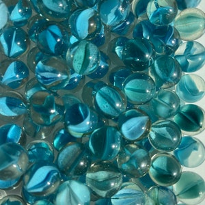 25 Cat's Eyes Rare Teal/Aqua Marbles - Vintage single-color, multi-vanned glass toy, craft, décor, game or collectible marbles