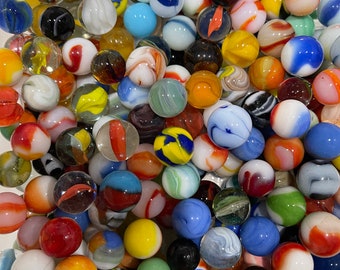 25 Vintage Marbles - Mixed Multi-Color Glass Toy Marbles, for crafts, décor, collections or games