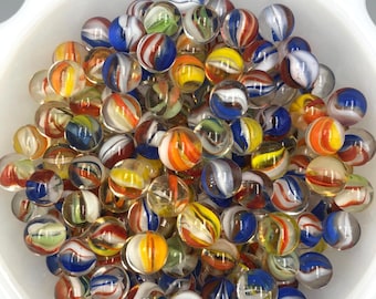 Peewees Cat's Eye Fancy Mixed Color (=<0.50") Multi-Color Glass Marbles: Set of 25