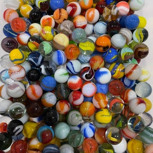 50 Antique and Vintage Marbles - Mixed Multi-Color and Solid Color Glass Toy Marbles, for crafts, décor, collections or game play