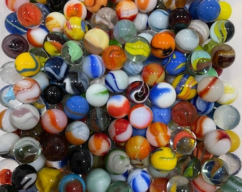50 Vintage Marbles - Mixed Multi-Color and Solid Color Glass Toy Marbles, for crafts, décor, collections or game play