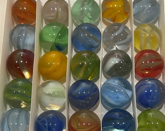 25 Hybrid Cat's Eyes - Rare Vintage Collectible Glass Marbles in a gift box