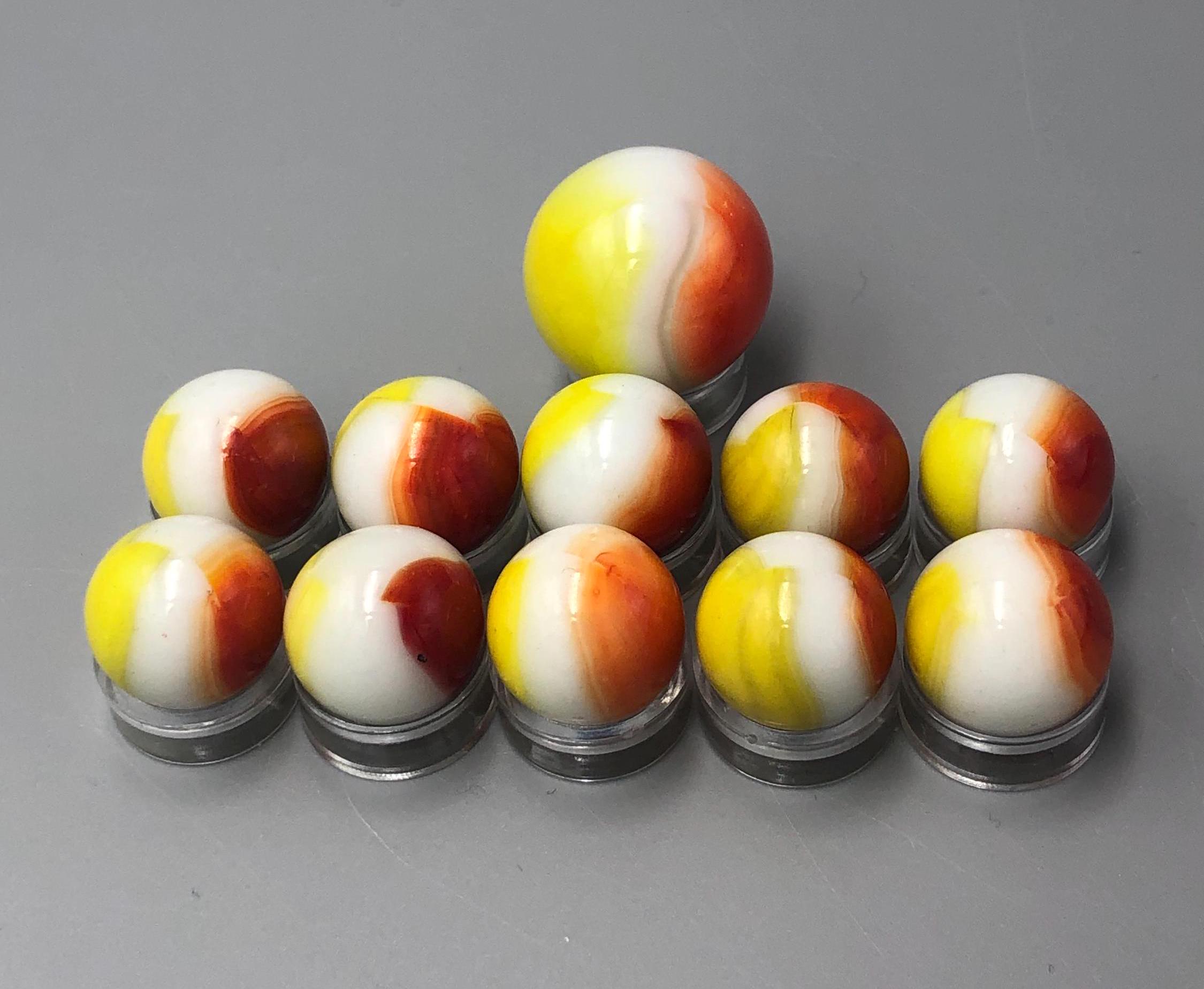 Vintage Vitro Agate All Reds Marbles: Yellow Patch, 11 Piece Set