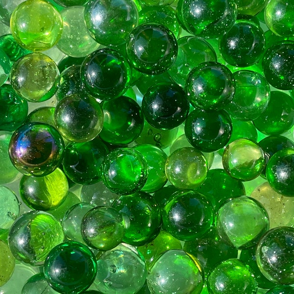 25 Clearies - Mixed Green Color - Target sized Vintage Marbles for Games, Crafts or Décor