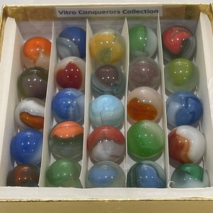 Vitro Conquerors and Phantom Conquerors Glass Marbles: Set of 25 in a gift box