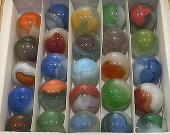 25 Vitro "Conquerors and Phantom Conquerors" Vintage Glass Marbles in a gift box