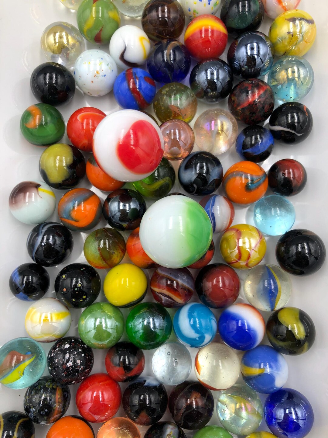 Mixed Multi-color Glass Toy Marbles: 70 Target Marbles and 2 Shooters ...