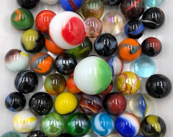 Mixed Multi-Color Glass Toy Marbles: 70 Target Marbles and 2 Shooters