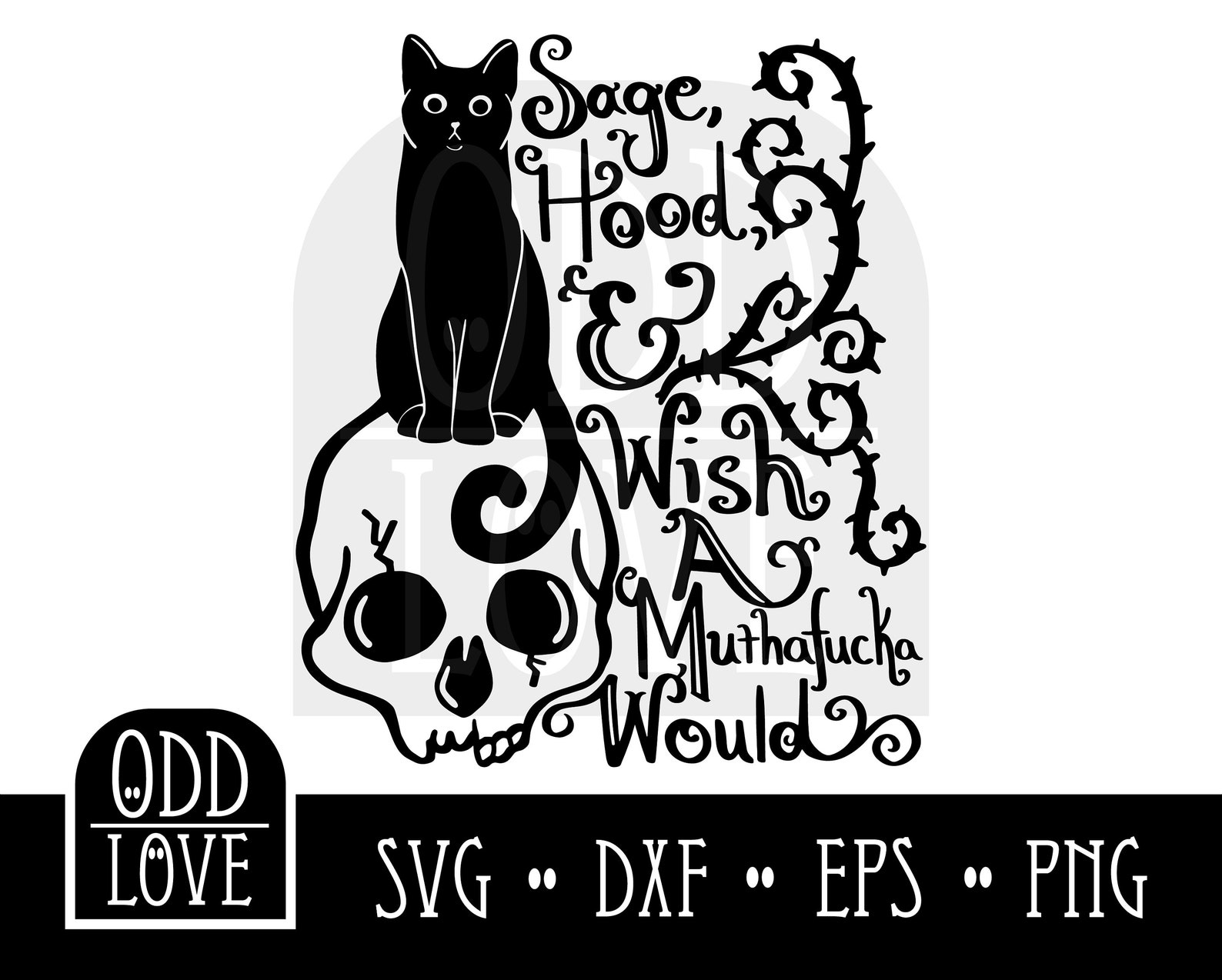 Halloween SVG Black Cat On Skull Sage Hood Wish A Muthafuka | Etsy