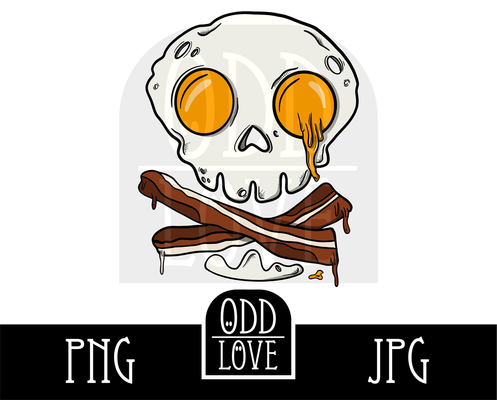 Bacon and Eggs Skull and Crossbones, Breakfast Graphic, Halloween PNG