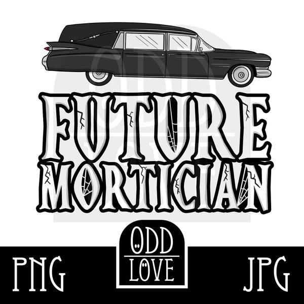 Future Mortician Hearse Sublimation Graphic, Gothic Illustration, JPG File, Transparent PNG, Oddity Design For Funeral Director, Transfers
