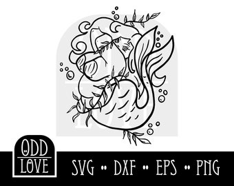 Bochtige Zeemeermin lichaam positieve SVG, EPS DFX Cut Files, Schattige nautische grafische, unieke digitale kunst voor zeemeermin liefhebbers