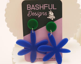 Is Daisy Blue? Statement floral dangle earrings