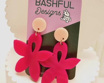 Wild Side bright pink fun feminine flower statement dangles