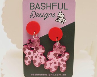 Take a Breath pink balloon dog fun animal earrings