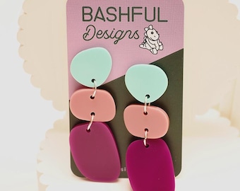 Pebbles in the Stream pretty pink and purple feminine earrings