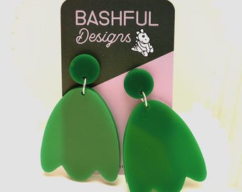 Green with Harmony whimsical petal dangle earrings