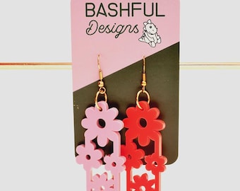 Psychedelic, Baby! Red and pink floral statement earrings