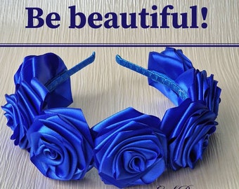 Royal blau florales Stirnband/ Haarband handgemacht/ Blumenkrone/ Geburtstag Haarschmuck