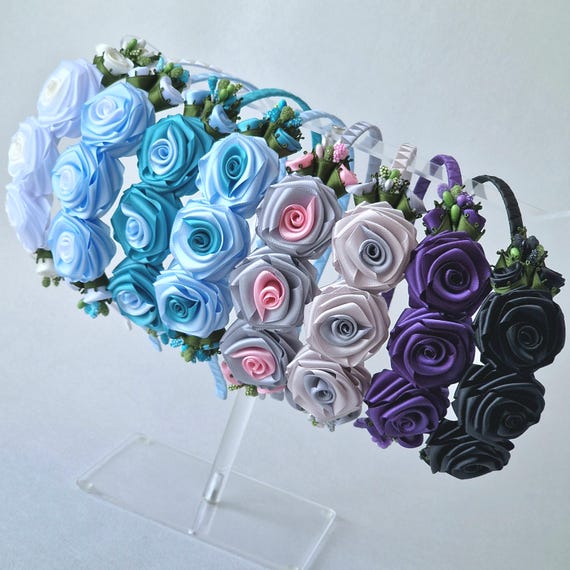 Handmade Turquoise Satin Rose Headband.aqua-blue Floral Girl  display picture 1