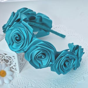 Aqua blue flower headband/Aqua blue floral hairband/Blue birthday girls headband /Turquoise flower headband/Handmade