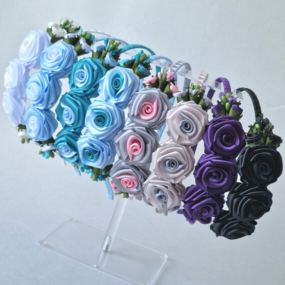 Handmade Grey & Pink Satin Rose Headband. - Etsy display picture 1
