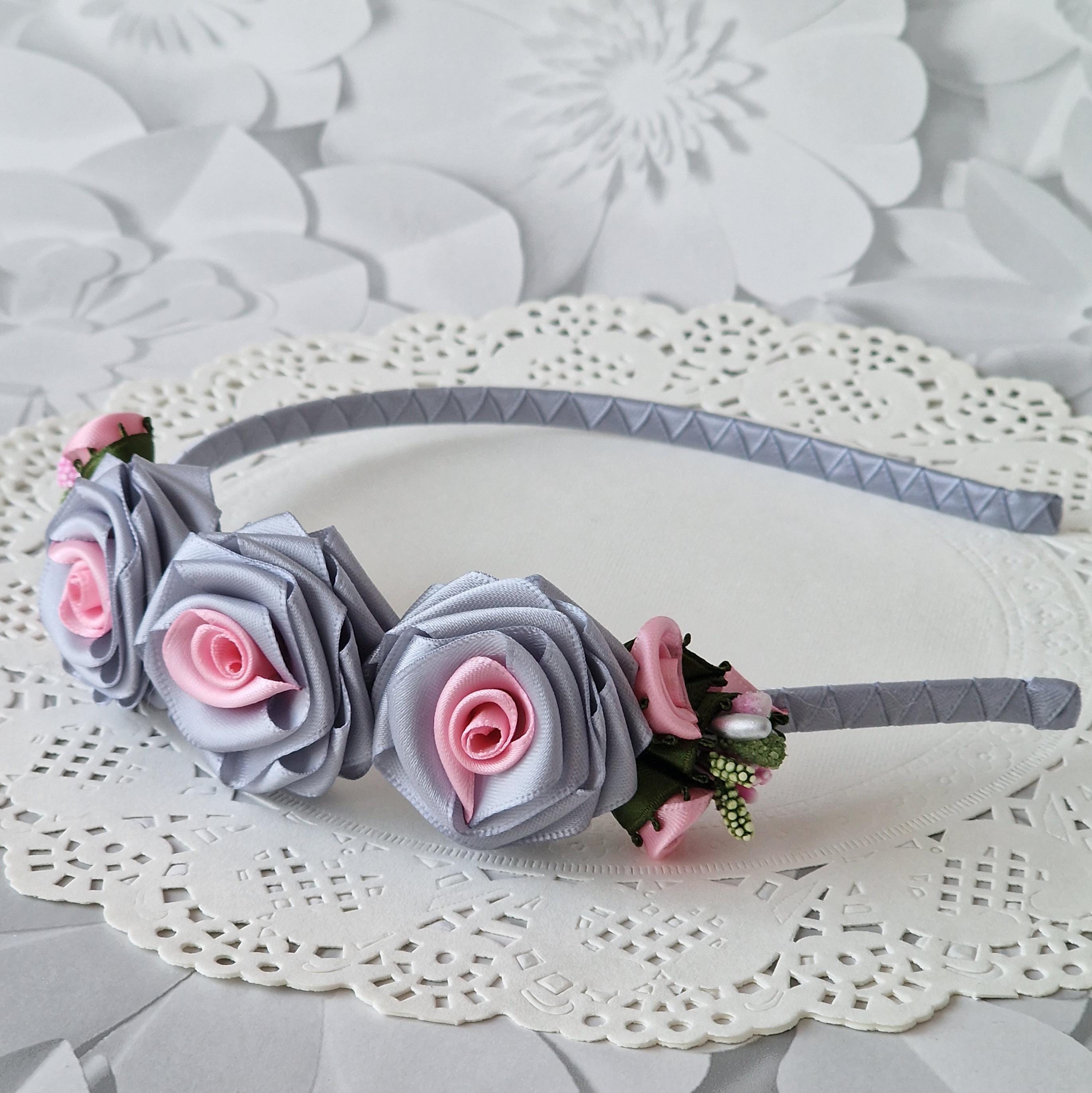 New fashion headband of rolled gray and pink roses Handmade Grey & Pink Satin Rose Headband. - Etsy main image 4