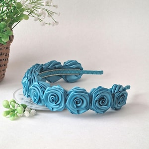 Aqua blue flower headband,Aqua blue flower girl headband,Aqua blue flower crown headband, Aqua blue hairband,Turquoise flower headband