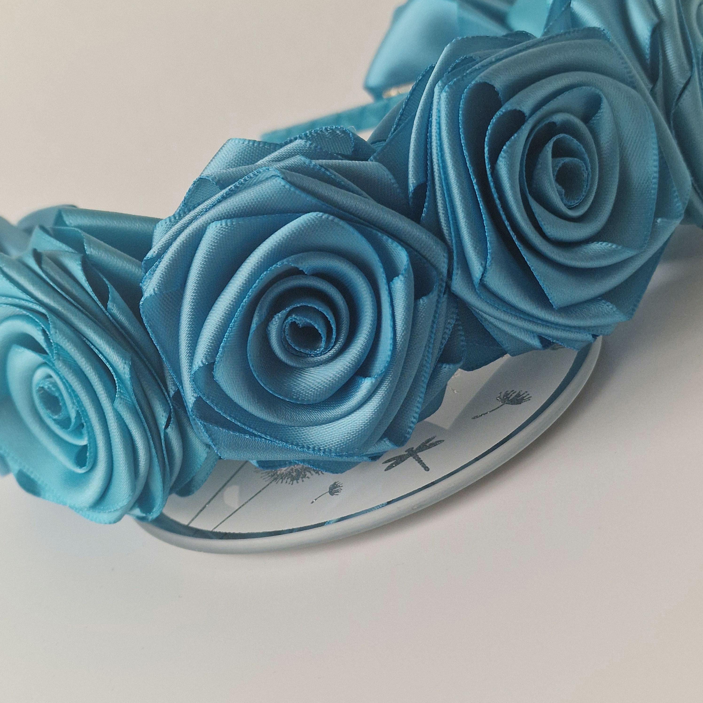 Handmade Aqua Blue Satin Rose Headband.turquoise Floral  display picture 1