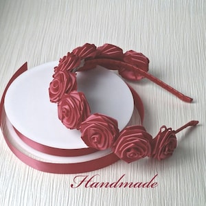 Red rose flower headband,Red flower crown headband, Handmade headband,Red headhoop,Red hair accessories