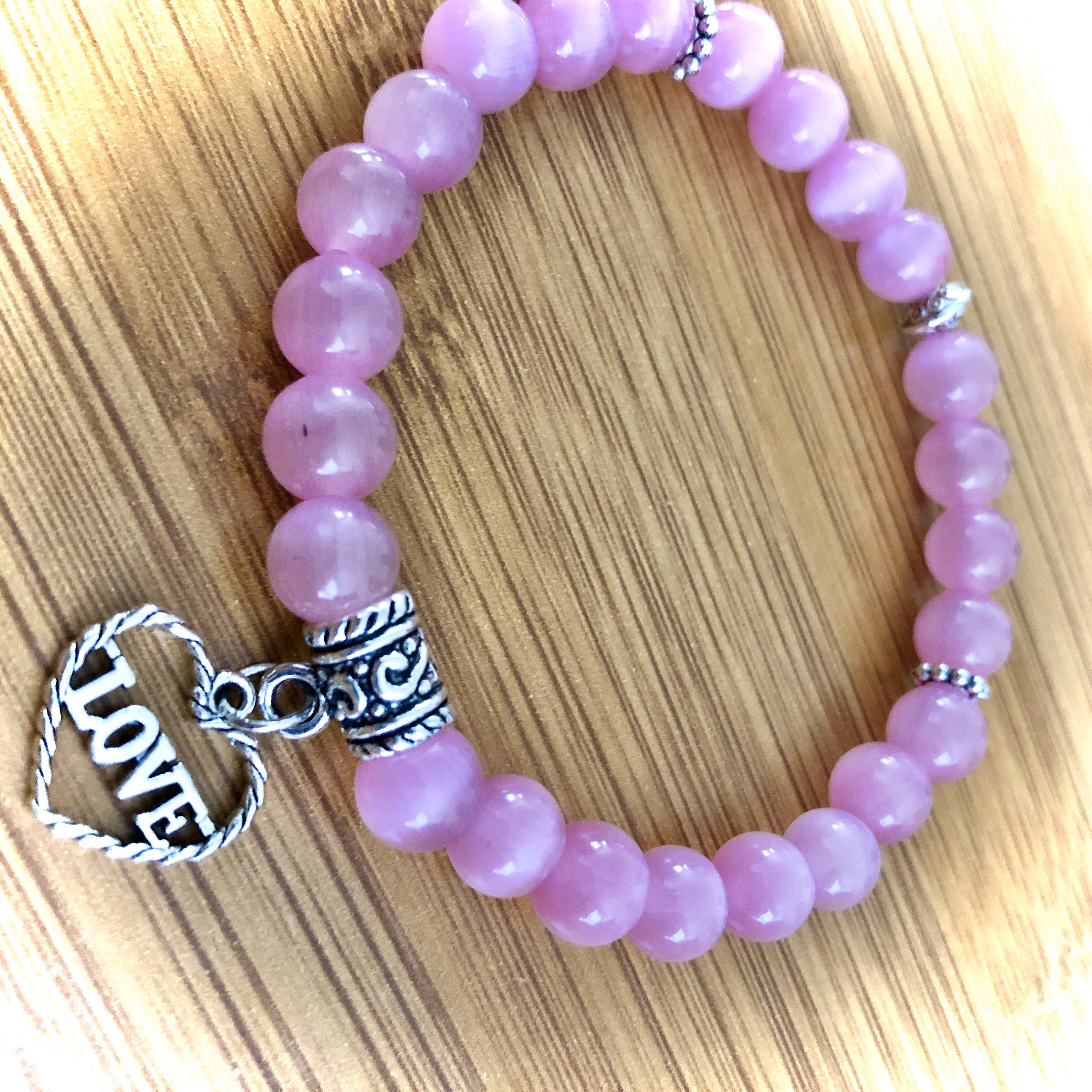 Love charm bead bracelets womens bead love bracelet pink | Etsy