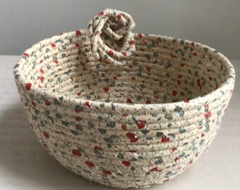 Light Cream Burnt Orange and Blue Rope Coiled Basket with Fabric Napkin-Kitchen