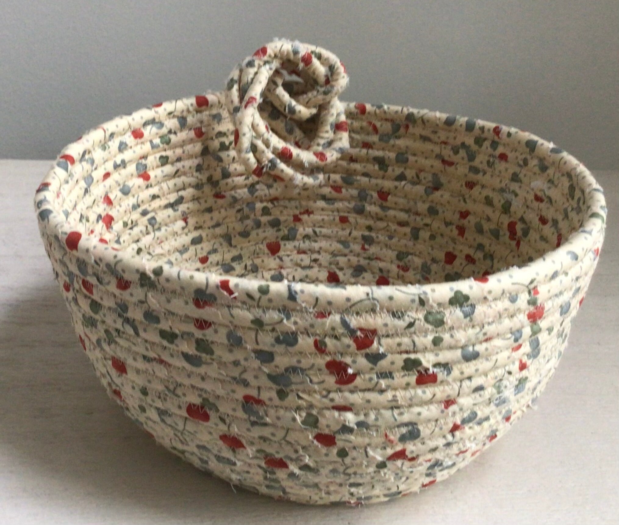 Light Cream Burnt Orange and Blue Rope Coiled Basket with Fabric Napkin-Kitchen