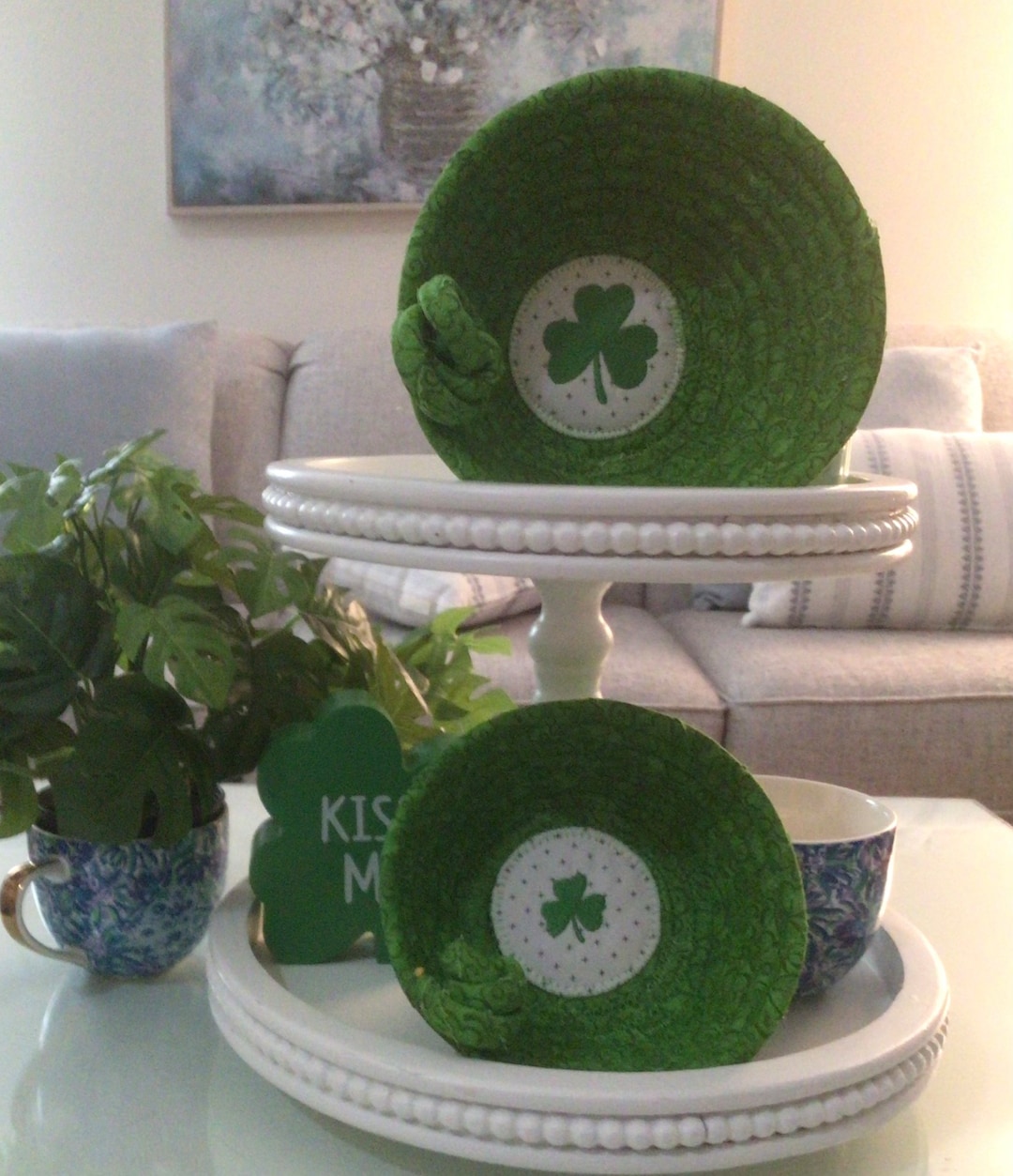 St. Patricks Day Shamrock Rope Covered Basket for Tiered Trays - Etsy