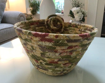 Fabric Coiled Rope Bowl - Yellow Peach Rose Tuscan Batik Colors