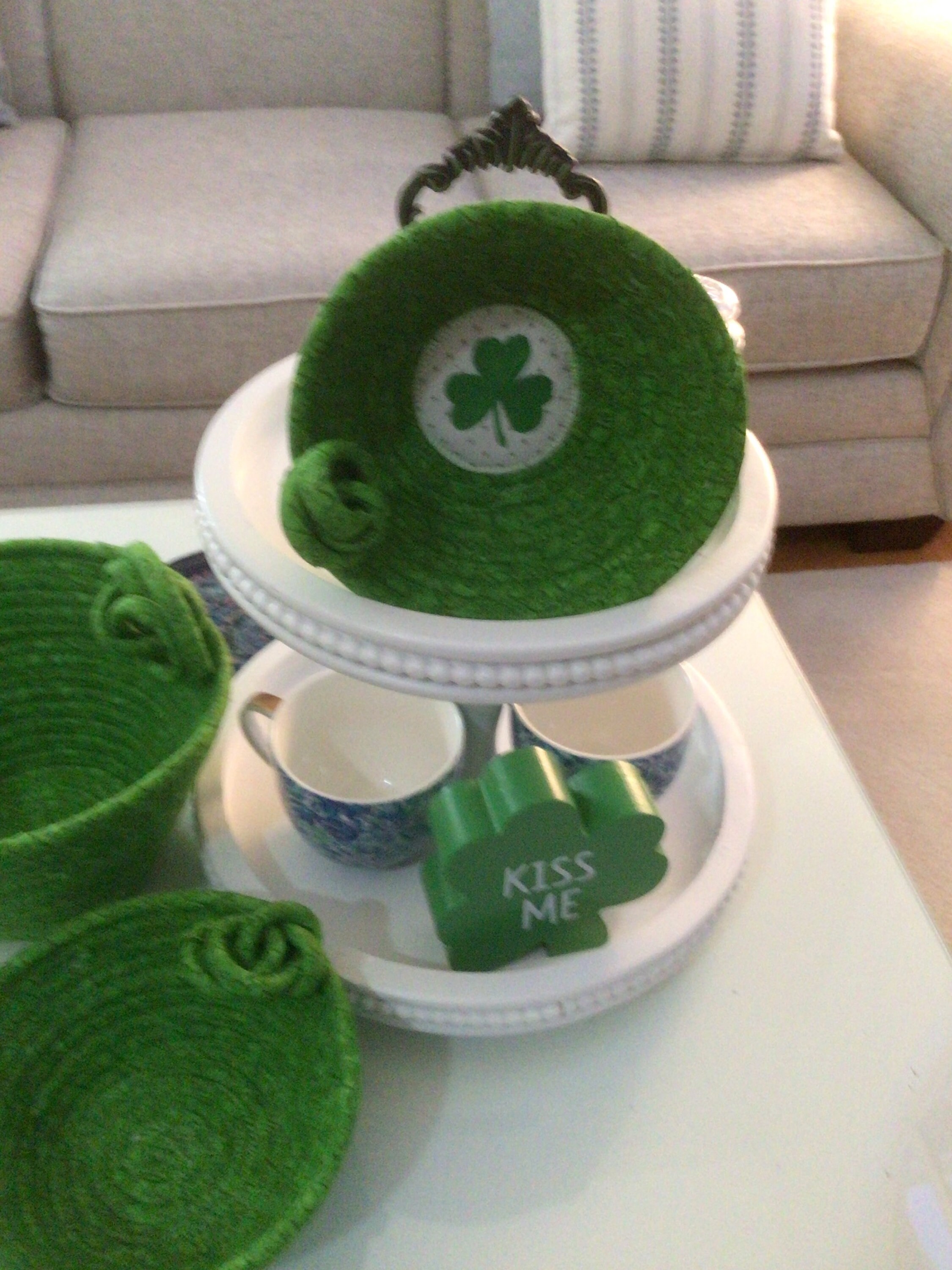 St. Patricks Day Shamrock Rope Covered Basket for Tiered Trays - Etsy