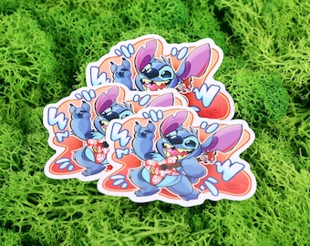 Stitch Rock and Roll Vinyl Sticker - Experiment 626 - Blue Alien - Lilo and Stitch - Disney - Animation - Scifi - Kawaii