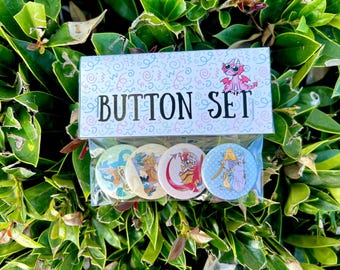 Conjunto de botones de criaturas medievales - Arte fantástico - Feria renacentista - Grifo - Dragón - Unicornio - Bestia aventurera