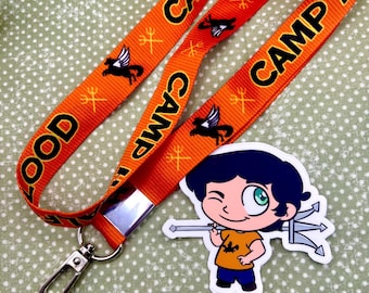 Percy Jackson Camp Half Blood Lanyard and Sticker set - Book Series - Badge Holder - ID Holder - Booktok - Book Gifts - Laptop Sticker
