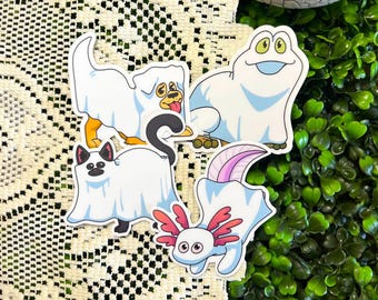 Ghost Animals Vinyl Stickers - Halloween Costume - Spooky Season - Black Cat - Dog - Frog - Axolotl - haunted house - ghost -  summerween